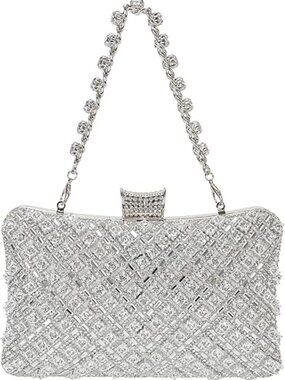 Sparkly Rhinestone Clutch w/ Chain | Glitter Evening Shoulder Bag